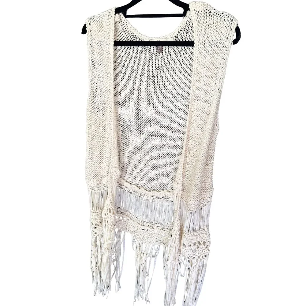 Haley K. Crochet Boho Vest Cream Color Women's Size large - Picture 4 of 5